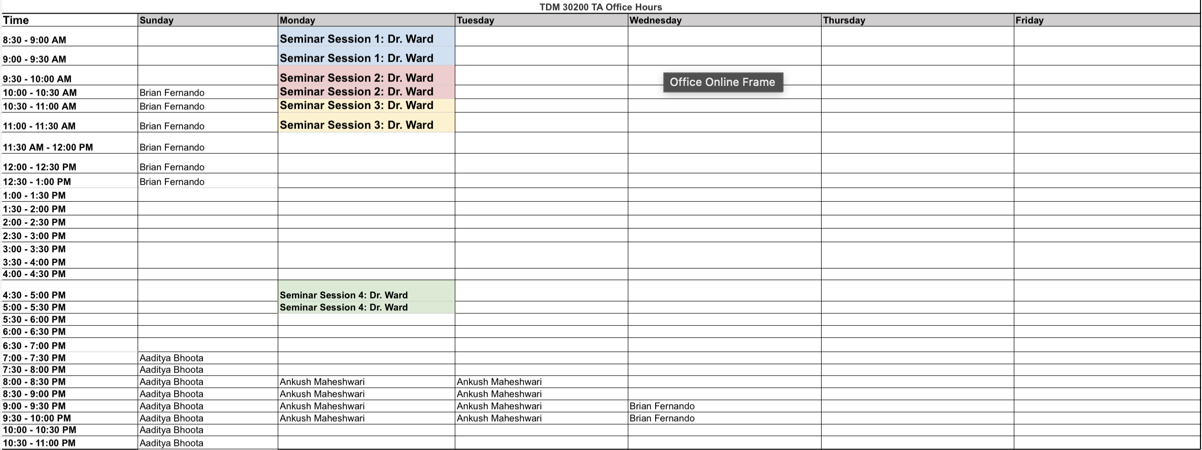 TDM 302 Office Hours